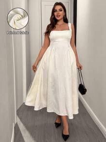 SHEIN Clasi Damen große Größen elegantes französischer Stil Sommerkleid mit Trägern - Aprikosenfarben - Übersicht 1