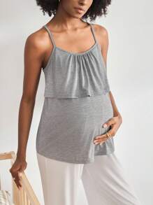 Moonlight&Mama Áo ba lỗ cho con bú đơn sắc xếp nếp thường ngày dành cho bà bầu - Xám - Xem 1