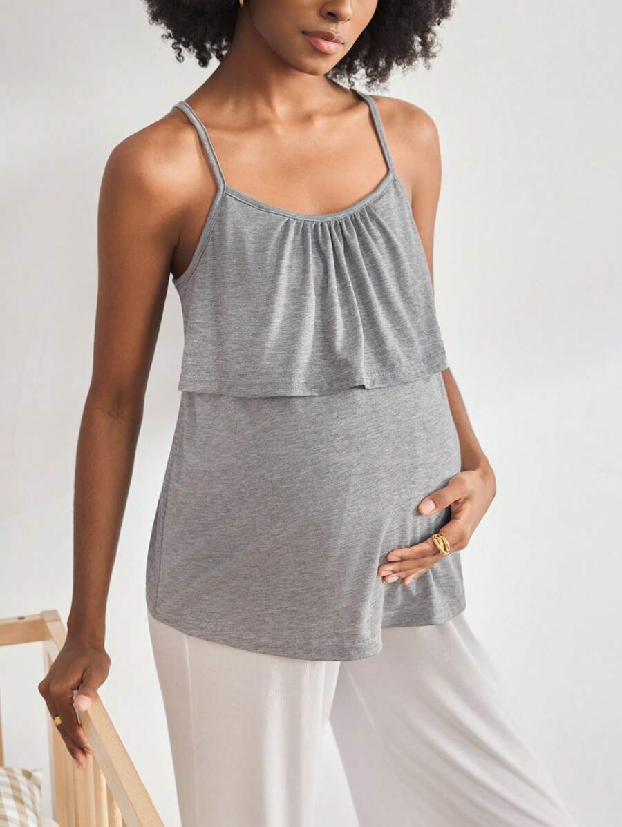 Moonlight&Mama Áo ba lỗ cho con bú đơn sắc xếp nếp thường ngày dành cho bà bầu - Xám - Xem 1