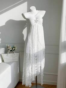 Comfortcana Women's Beach Elegant Solid Color Lace Backless Halter Dress, Summer Business Casual Dress For Women,Bohemian CLothes