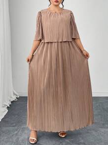 SHEIN Clasi 加大码女式几何优雅雪纺荷叶边休闲连衣裙，适合夏季教师装女士夏季服装