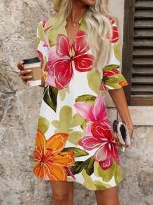 EMERY ROSE Plus Size Women Floral Print V-Neck Sleeveless Dress, Suitable For Summer - Multicolor - View 6
