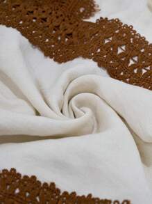 LanaWest 女式夏季新款 V 领无袖拼布复古花卉印花荷叶边腰喇叭 A 字波西米亚流苏连衣裙，舒适迷人 - 杏色 - 查看 6