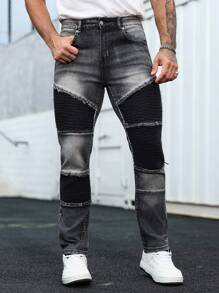 Manfinity LEGND 男士休闲做旧拼色修身牛仔裤 - 灰色 - 查看 4