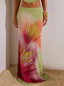 Opulessa 全身印花绿色花卉波西米亚长裙，适合夏季沙滩装 - 綠色 - 查看 4