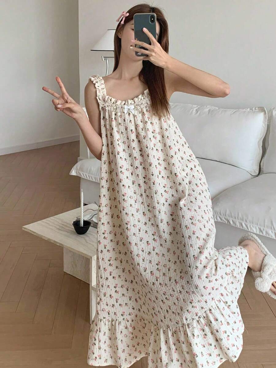 DAZY 女士宽松甜美碎花荷叶边吊带睡衣睡袍，Moo Moo 睡衣