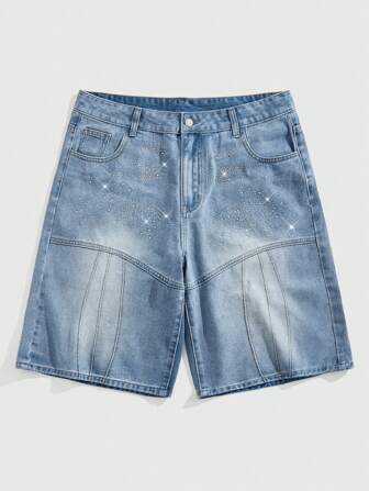 Street Life Summer Light Blue Denim Shorts With Pockets & Rhinestone Decor