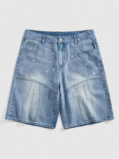 Street Life Summer Light Blue Denim Shorts With Pockets & Rhinestone Decor