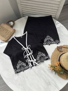 TrendSteals 女士日常两件套服装，女士夏季服装，女士服装，夏季服装，女士夏季衬衫，女士两件套服装，休闲装，女士度假服装，两件套夏季套装，度假服装，波西米亚风格服装 - 黑與白 - 查看 6