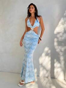 Aloruh 贝壳边露背挂脖长裙 - 彩色 - 查看 3