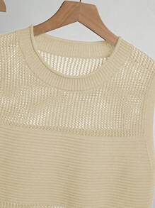 Franclia 2件套女士夏季度假休闲镂空针织背心和裙子套装 - 杏色 - 查看 6