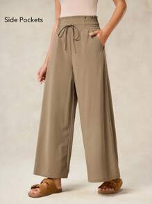 OutZeal Women Breathable Stretch Ruffle High Waist Wide Leg Sports Pants Casual Lounge Fall - Khaki - View 4