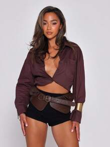 MUSERA 蕾丝高腰热裤，适合伊比沙岛夏季波西米亚风度假俱乐部、伊比沙岛锐舞节、西部派对、春季狂欢节等场合。 - 黑色 - 查看 6