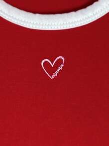 SHEIN Vestido deportivo casual de punto de parche rojo para niñas pequeñas, con costuras asimétricas de bloques de color, adecuado para que las niñas pequeñas jueguen, usen en casa, vacaciones, dulce y lindo - Multicolor - Ver 6