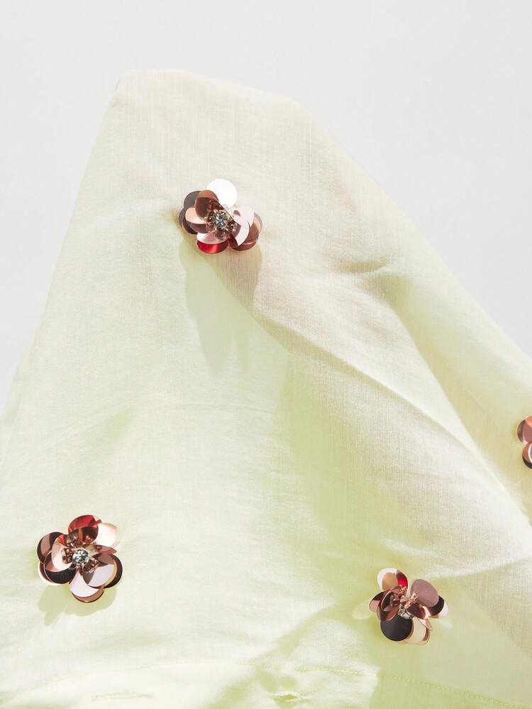 SHEIN Maija Women's Textured Long Sleeve Shirt With 3D Beaded Flower Decor, Business Casual Vacation Style