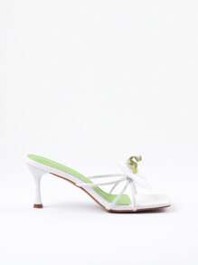 MUSERA Sandalias de tacón con punta cuadrada con diseño de flor de iris - Blanco - Ver 2