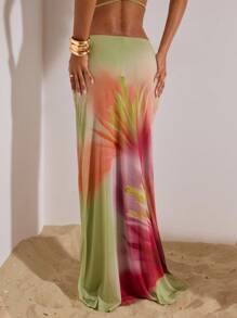 Opulessa 全身印花绿色花卉波西米亚长裙，适合夏季沙滩装 - 綠色 - 查看 3