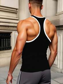 Manfinity LEGND Men's Casual Cartoon Print Trim Top Tank Top, Summer Men Tank Tops Summer Men Black Tank Top Sleeveless Tank Top Men Men Graphic Tank Top Men Tank Top - Black - View 2