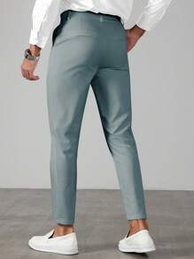 Manfinity Bizformal Pantalon de costume casual pour hommes, taille à cordon, poches, style Old Money - Bleu ciel - Voir 5