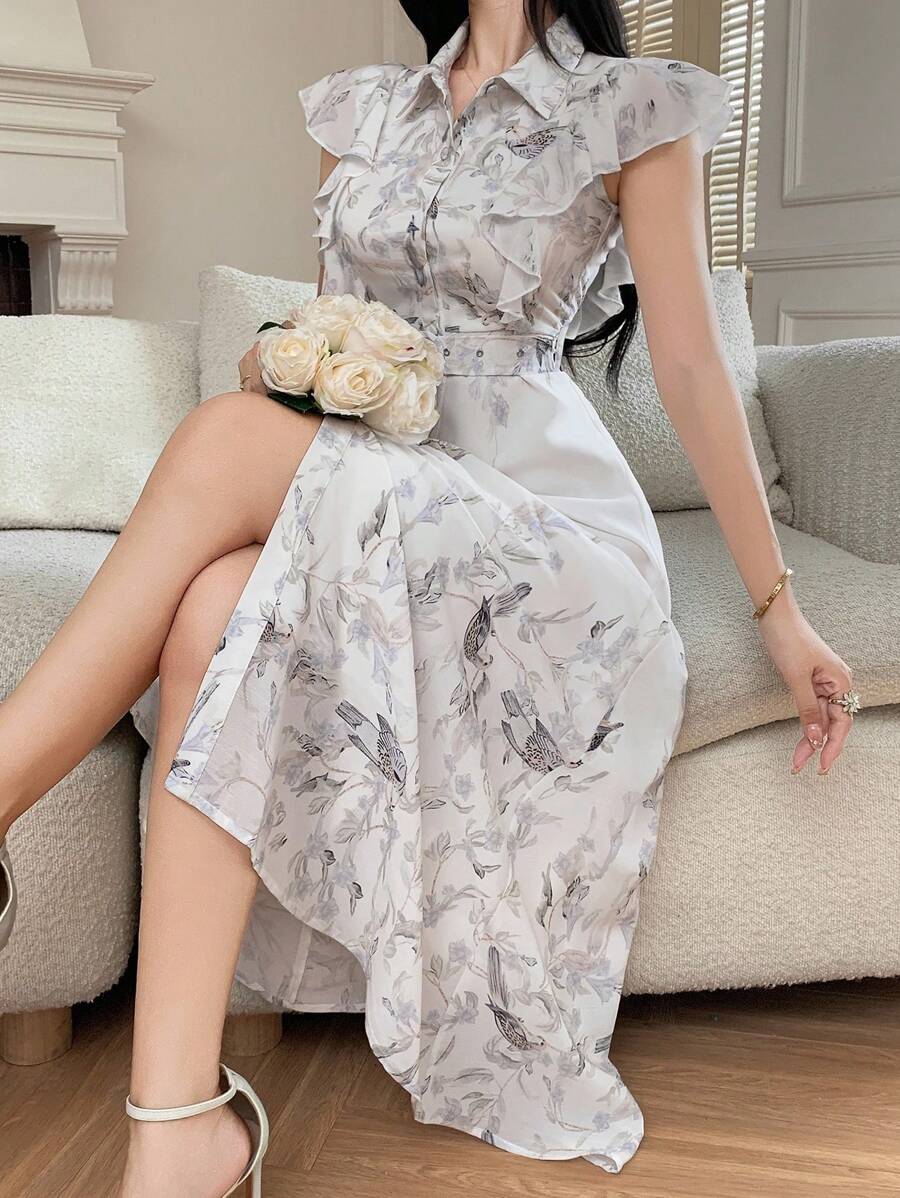 DAZY Đầm dài họa tiết hoa thanh lịch cho nữ mùa hè - Vàng - Xem 1