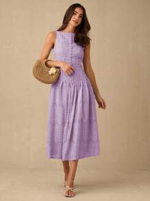 Enchnt 女士时尚浪漫网眼刺绣无袖连衣裙，夏季 - 淡紫色 - 查看 4
