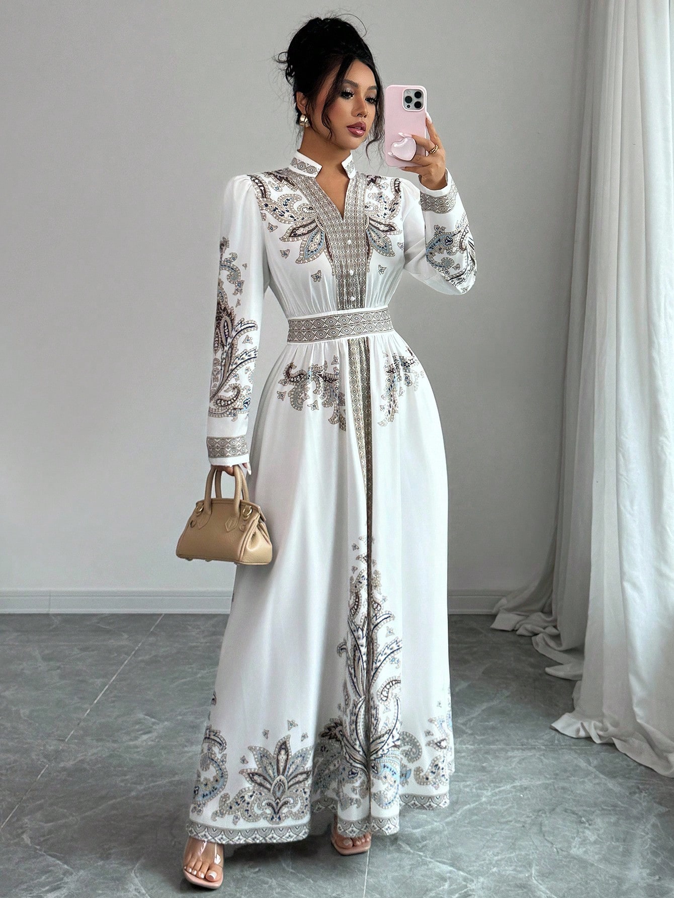 Rafferiza فستان طويل للنساء بطبعة زهور عتيقة، طراز...