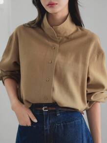 Dazy-Less Women's Loose Business Casual Long Sleeve Cardigan Blouse, Simple Solid Color, For Office Commute, Spring/Summer/Autumn