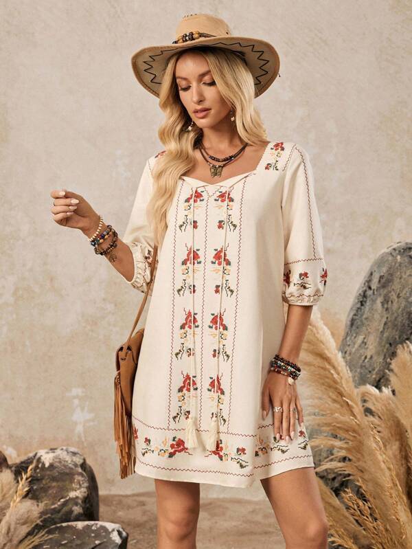 LanaWest Women's Floral Print Loose Babydoll Dress, Country Style Casual Everyday Dress