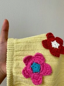 Sunnyshic 度假风低腰百搭3D花朵装饰毛衣短裤