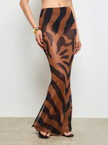 AiiRZ Falda larga tipo ajustado con estampado de tigre para usar en la playa, resorts, fiestas, eventos, clubes, festivales, cruceros y estilo bohemio