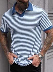 Manfinity Homme 男士休闲简约商务通勤日常短袖 Polo 衫 - 藍白色 - 查看 1