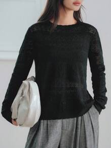 Dazy-Less Women's Long Sleeve Knit Sweater, Casual Office Wear, Suitable For Spring, Autumn & Summer,Fall Women Clothes - Black - View 6