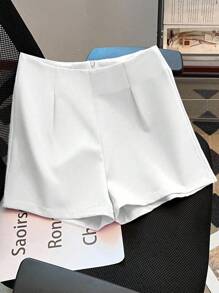 Franclia Quần short nữ cạp cao màu trơn đơn giản đa năng - trắng - Xem 3