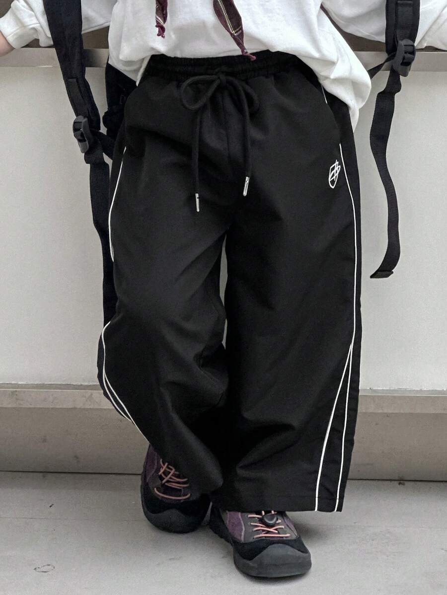 Dazy Kids 秋季小男孩抽绳腰阔腿宽松休闲运动裤 - 黑色 - 查看 1