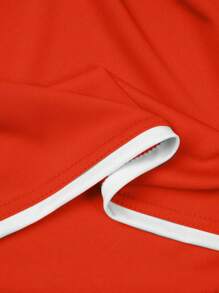 Manfinity Dauomo Men's Casual Round Neck Short Sleeve T-Shirt With Contrast Trim, Summer - Red - View 3