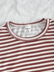 SHEIN Vintaside Kids Baby Boy Summer Round-Neck Short-Sleeved T-Shirt & Overalls - Multicolor - View 3