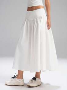 LYSMO Women's White High Waist Long Skirt, Casual Commuter Summer - White - View 3