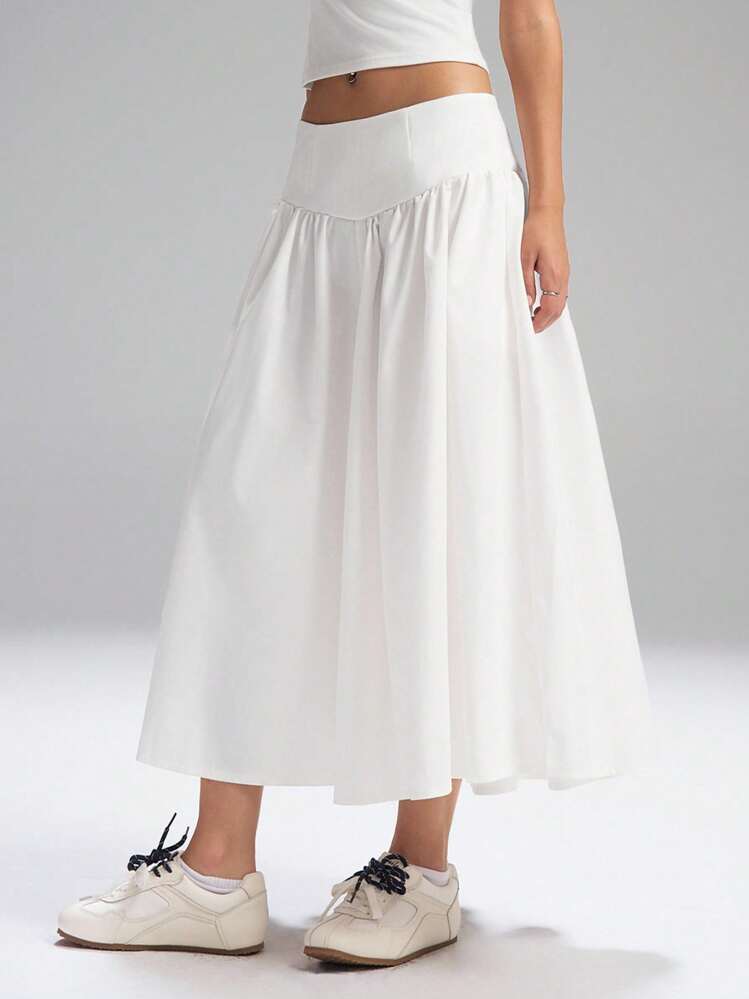LYSMO Women's White High Waist Long Skirt, Casual Commuter Summer