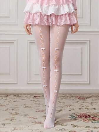Kawaii Weiße hochelastische Schleife bezaubernde Damen Strumpfhose/Leggings
