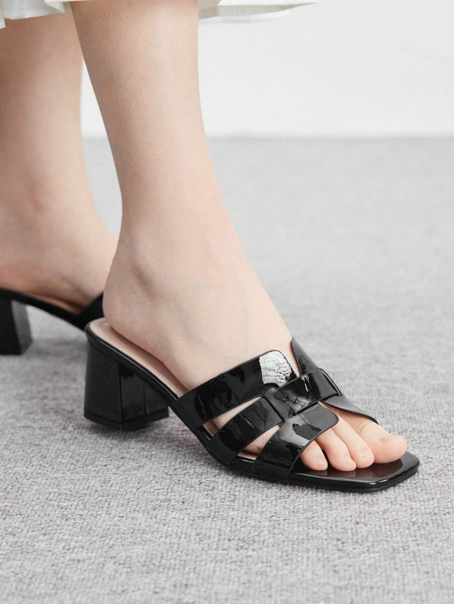 CUCCOO BIZCHIC 女士方头粗跟黑色优雅百搭舒适通勤穆勒凉鞋 - 黑色 - 查看 1