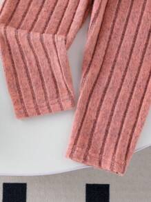 Genkimix Kids 2pcs Girls Toddler Kids Knitted Big Ribbed Long Sleeve Crop Top And Long Pants Set, Casual Daily Outfit For Autumn Fall Winter