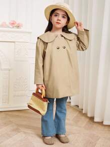 DAZY 年轻女孩休闲韩版翻领中长夹克，秋季衣服 - 卡其色 - 查看 8