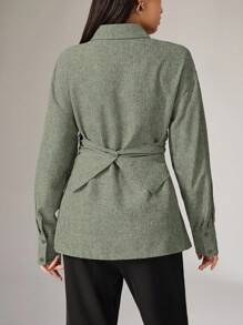 Heiryn Women's Casual/Office Solid Color Cross-Wrap Blouse