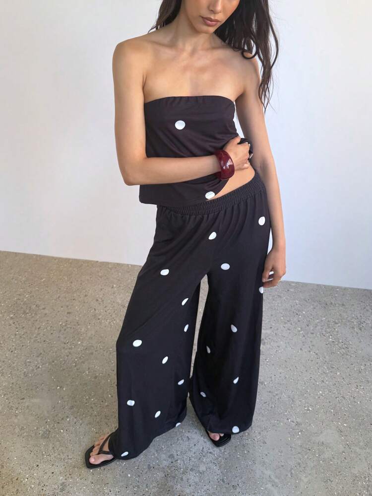 Polka Dot Wide Leg Palazzo Co-Ord Set
