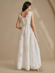 Anewsta 夏季白色优雅无袖刺绣花裙 - 白色 - 查看 3