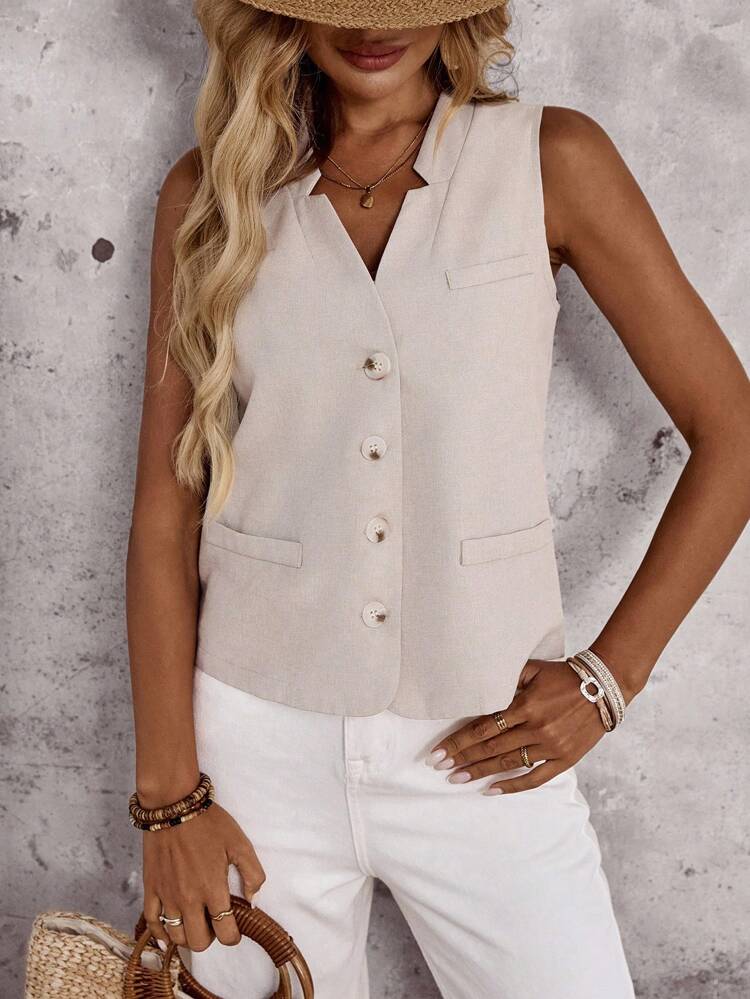 Women's Summer Solid Color Single-Breasted Casual Vest Jacket Fall Teacher