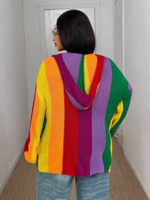 Maweii Plus Size Women Rainbow Striped Cardigan Sweater