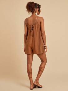 Travachic 女士纯色宽松连体裤，度假夏季 - 卡其色 - 查看 2