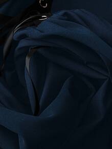 Flirla Fashionable Design Spaghetti Strap Metal Grommet Lace-Up Front Short Back Long Dress - Navy Blue - View 4