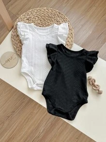 新生女宝宝简约可爱纯色针织弹力短袖连体衣，开裆设计，2件套，夏季